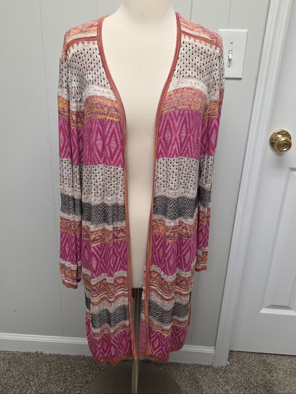 Chicos Women Pretty shades sweater Duster Open Front Cardigan Sz 3 Or XL Rayon